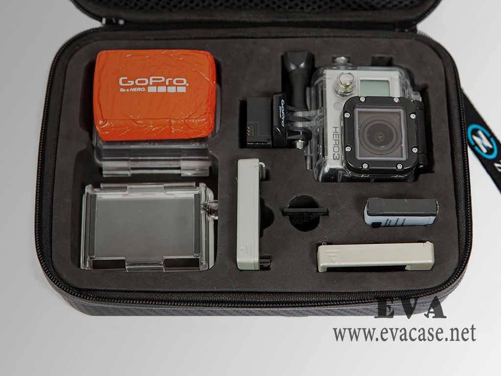 gopro camera gear accessories bag with pre die cutting eva interior