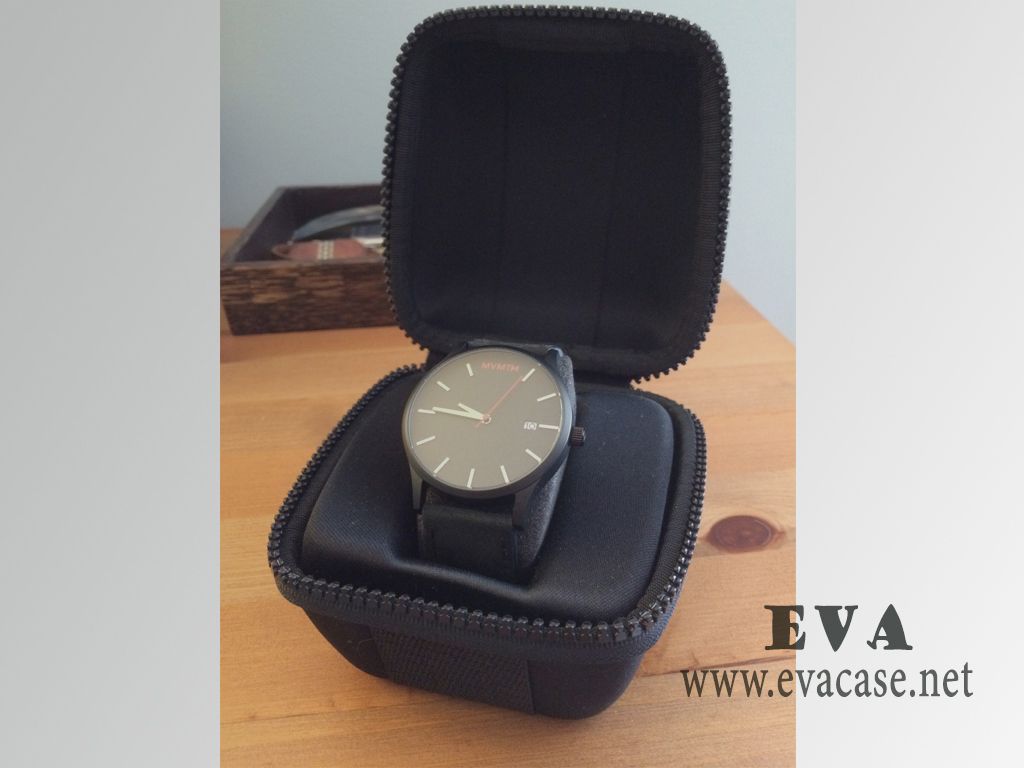 Zippered EVA storage boxes for watches with molded eva interior