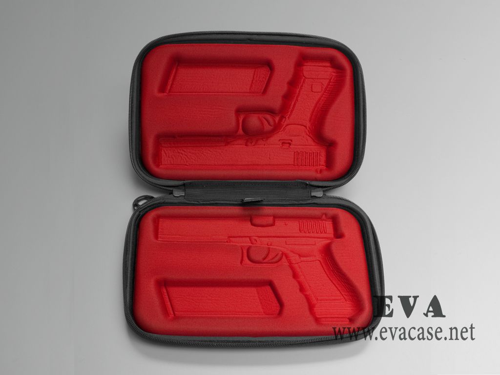 thermal formed Ethylene Vinyl Acestate handgun travel case red interior