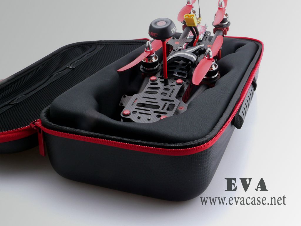 hard shell EVA custom drone hard case with red nylon zipper closure