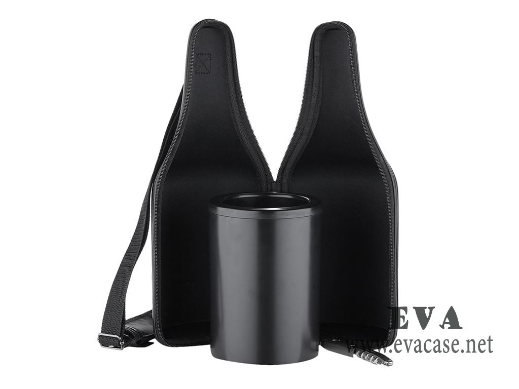 Genuine leather champagne carrier inside view