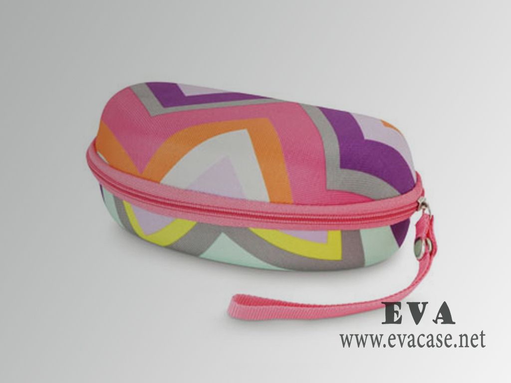 Full imprinted cool EVA sunglasses case with pink nylon closure