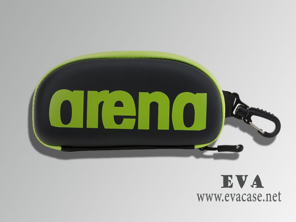 ARENA EVA swim goggle organizer case with green printed logo