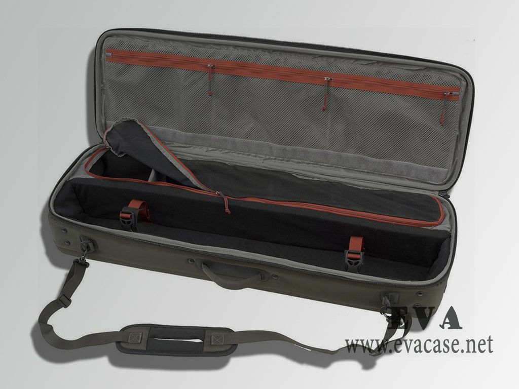 Molded EVA fishing rod travel bag case zipper opened