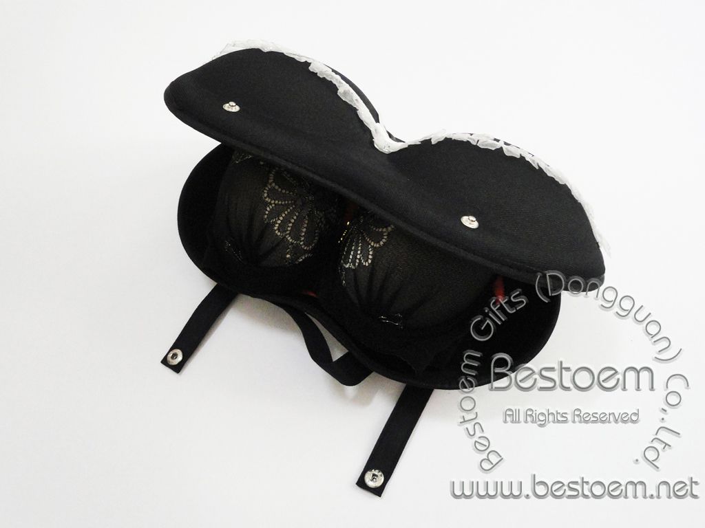Classic black bra bag for travel medium size with nylon trimmer