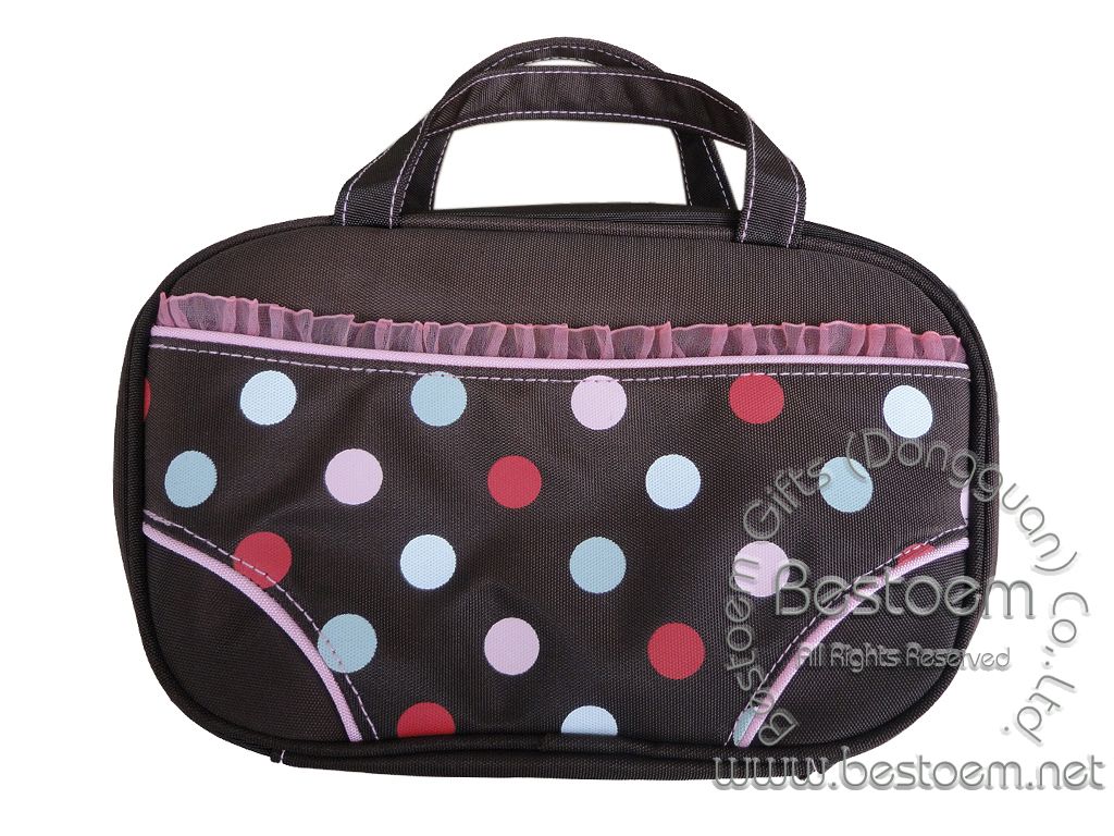 Cheap travel underwear bag back view with polka dots printing