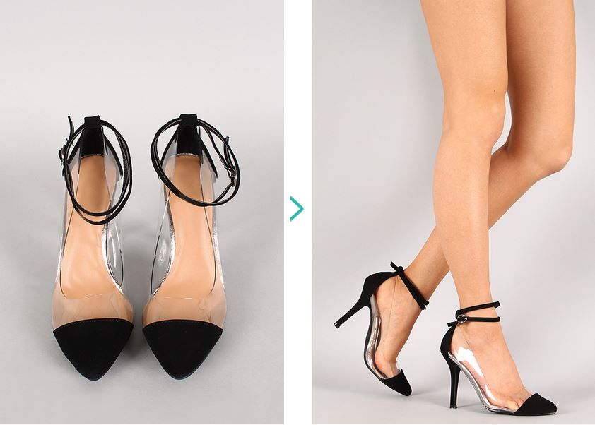 pointed clear strap heels