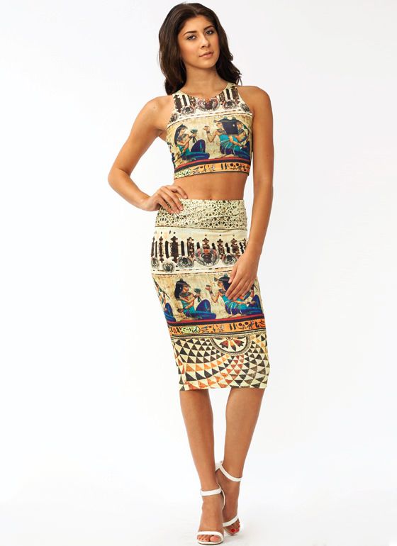 Mural Egyptian Egypt Print Queen Midi Pencil Skirt ONLY S eBay