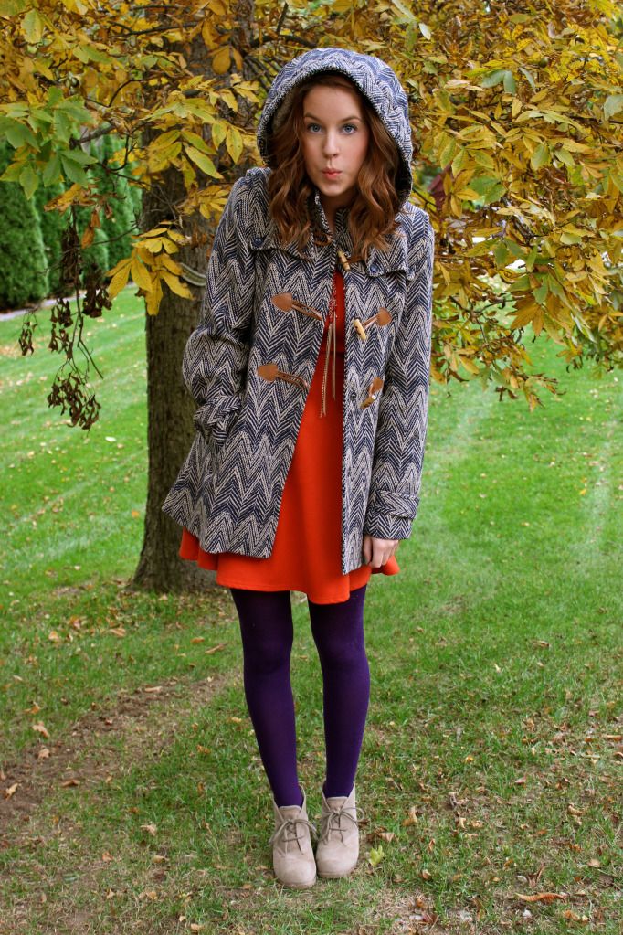 hooded coat, chevron, toggle, blogger, style tab