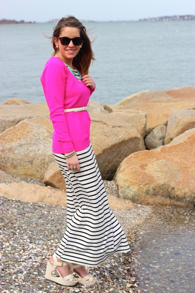 fashion, stripes, maxi dress, striped maxi dress, neon, belted sweater, vivienne kelly, spring, trend, 