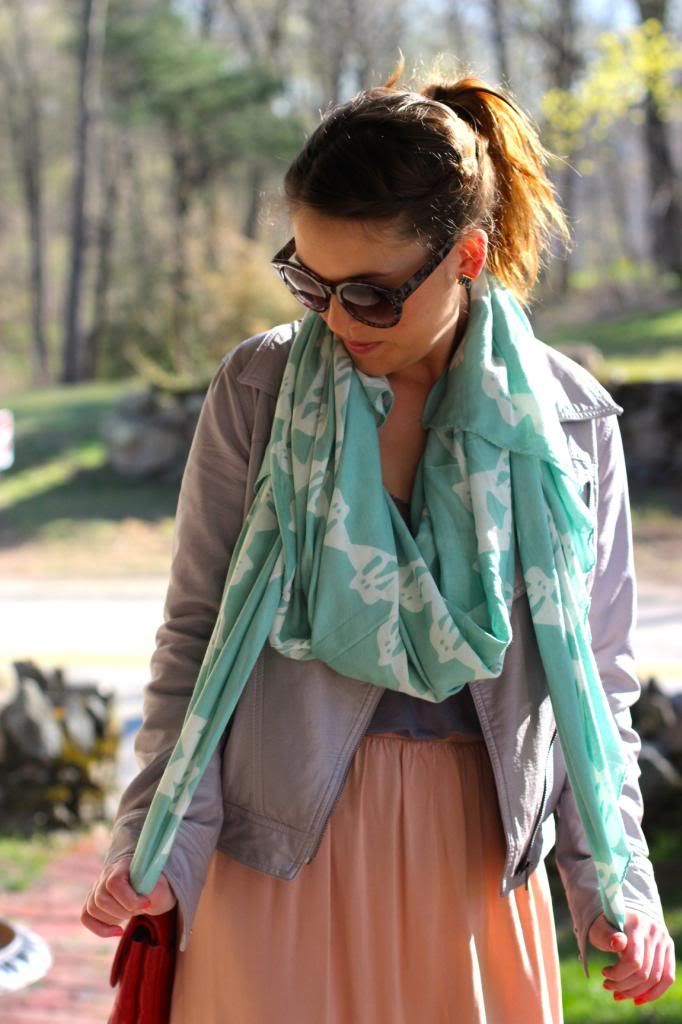style tab, brianne faye scarves, maxi, leather jacket, spring, outfit, pastels, fashion, blogger,
