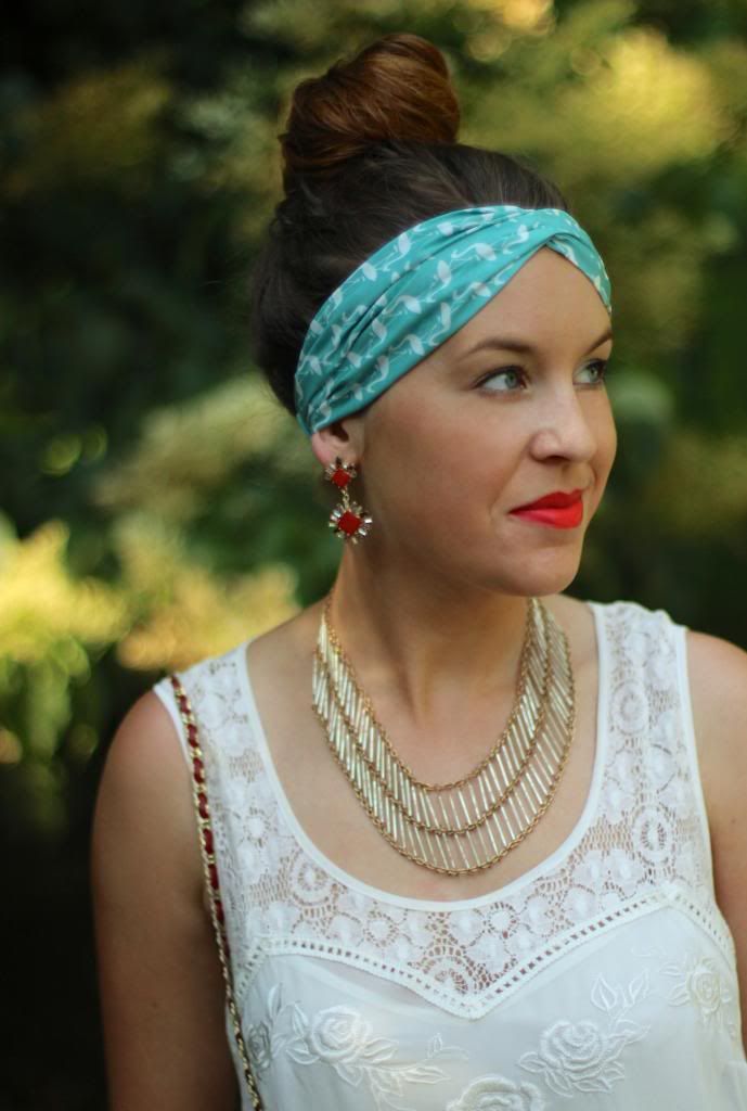 style tab, fashion blogger, boston blogger, 4th of july fashion, red, white and blue, turban headband, coral lipstick,