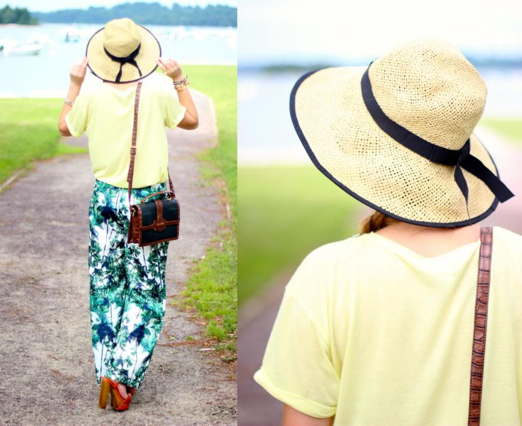 style tab, fashion blogger, boston blogger, vacation, palm tree pants, how to wear, straw hat