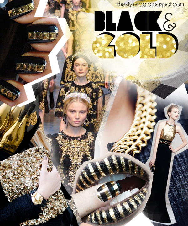 black and gold, fashion, collage, style tab,