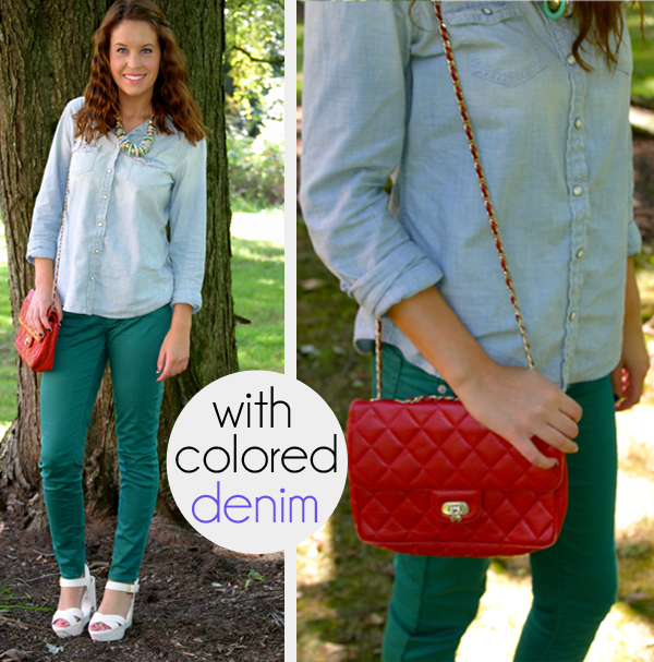 chambray shirt, colored denim, how to wear