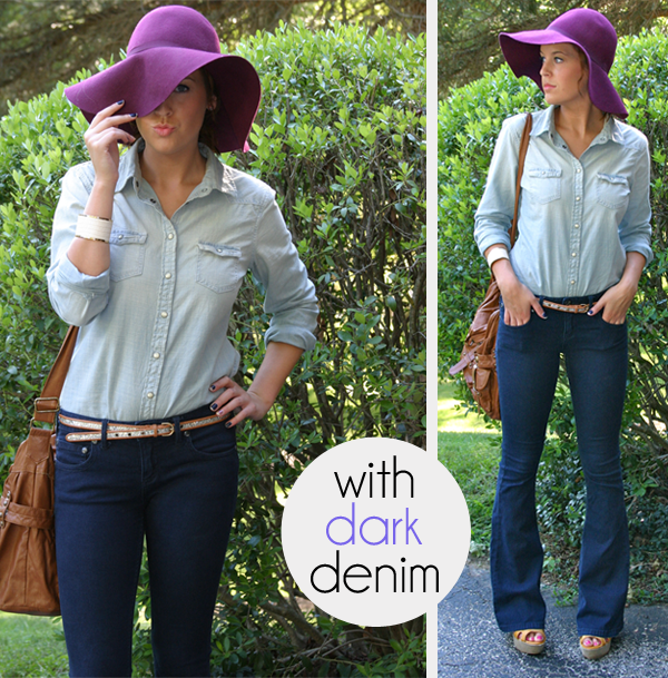 chambray shirt, dark denim, ways to wear