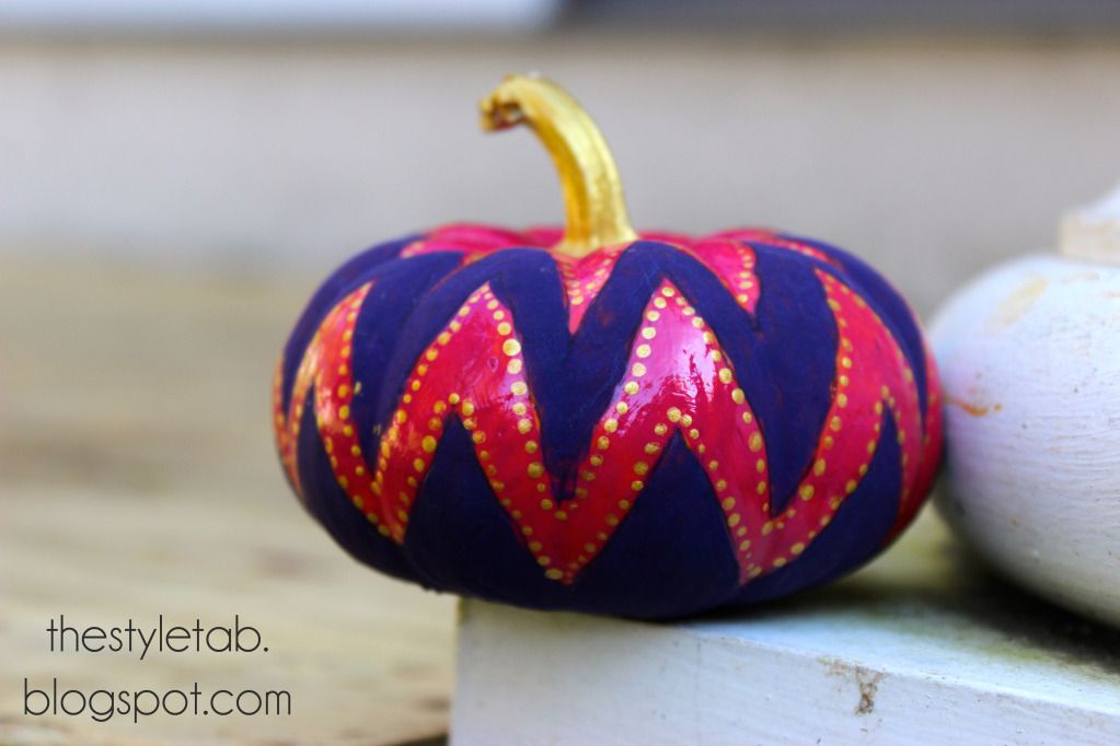 painted pumpkin, chevron pumpkin, metallic, diy, halloween