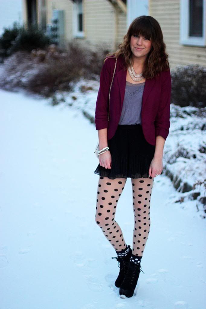 blogger, street style, blazer with shorts, polka dot tights, how to wear, shorts with tights,