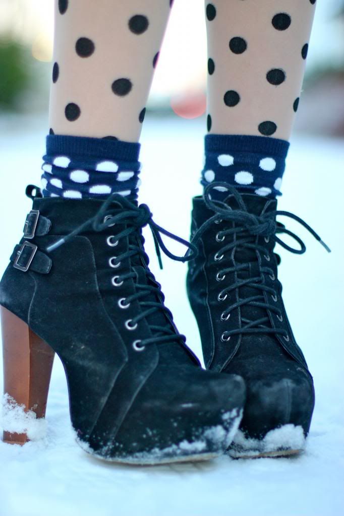 polka dot tights, polka dot socks, lace up boots, shoes, blogger,