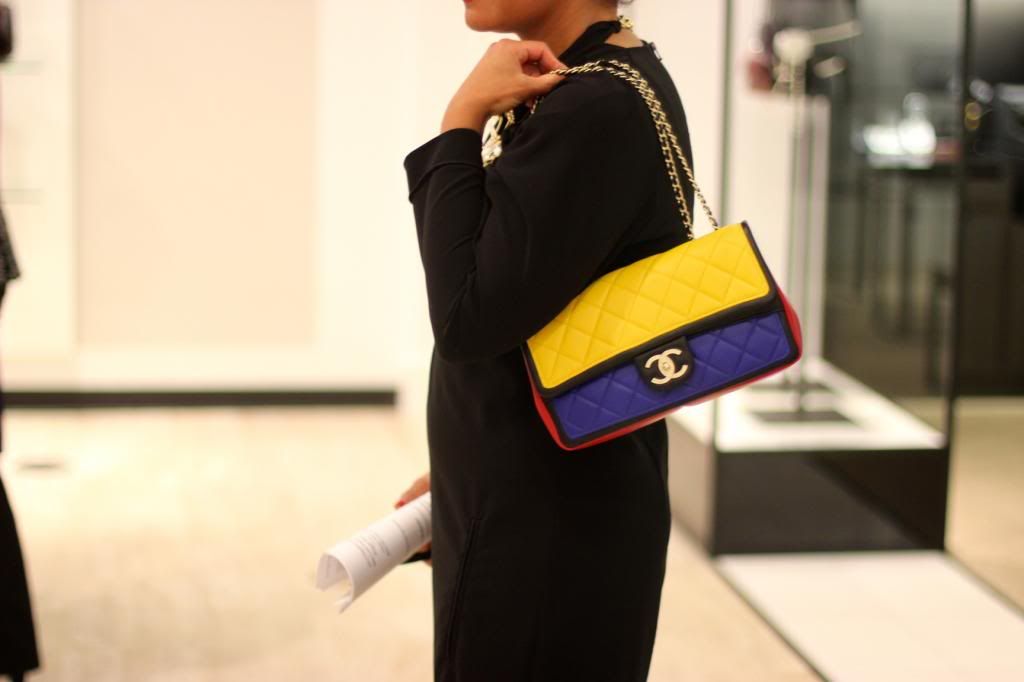chanel, bag, color blocked, red, yellow and blue