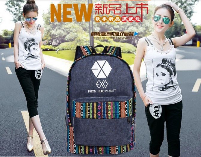 Kpop EXO Backpack BTS Good Boy Got7 VIXX Cavas Schoolbag National Bag