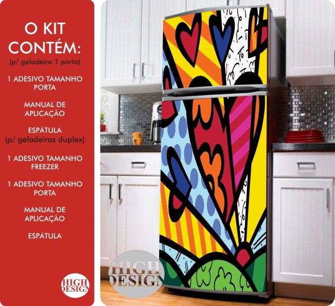 Kit Adesivo Envelopamento Skin Geladeira Romero Britto R$ 89,90 em Mercado L Adesivo De Parede Sjc ~ Kit Adesivo Envelopamento Skin Geladeira Romero Britto R$ 89,90 em Mercado L