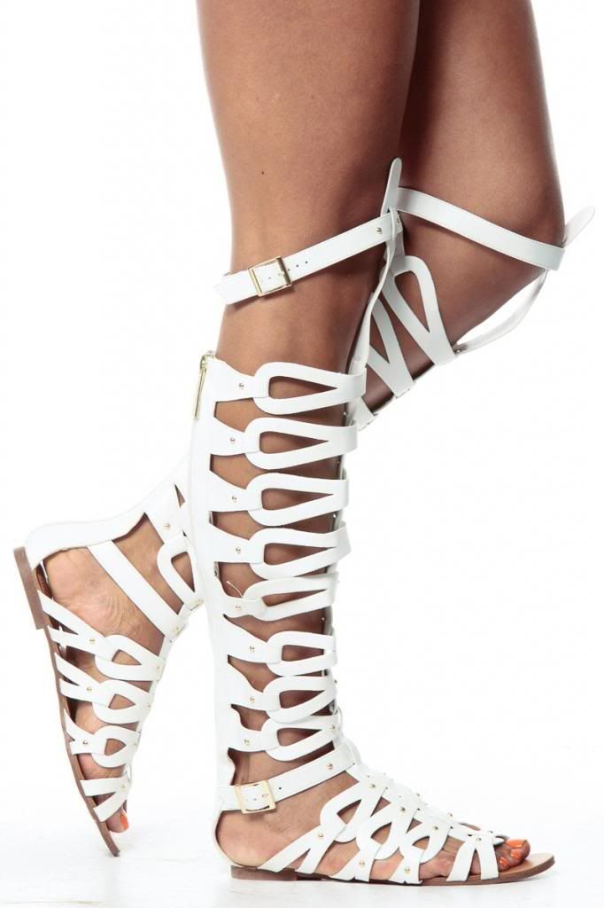 Thigh Strappy Knee High Open Toe Gladiator Buckles Flat Sandals Padded ...